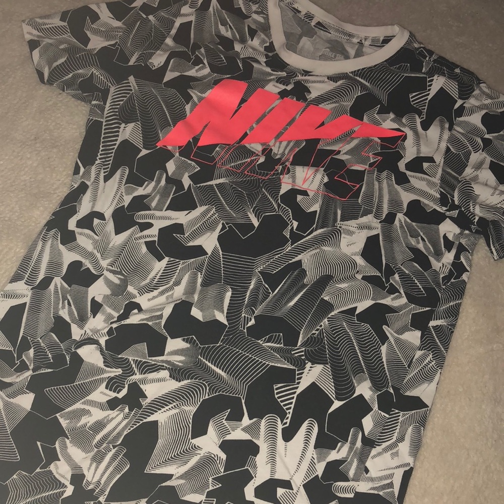 Nike Black & White Pattern Shirt W/ Orange Logo